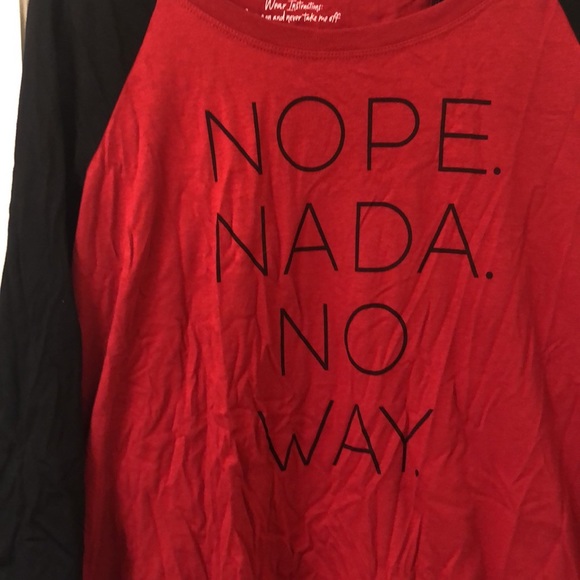 Torrid Women’s Raglan Round Neck Tee Nope Nada No Way Red Black Plus 2X - Picture 3 of 6